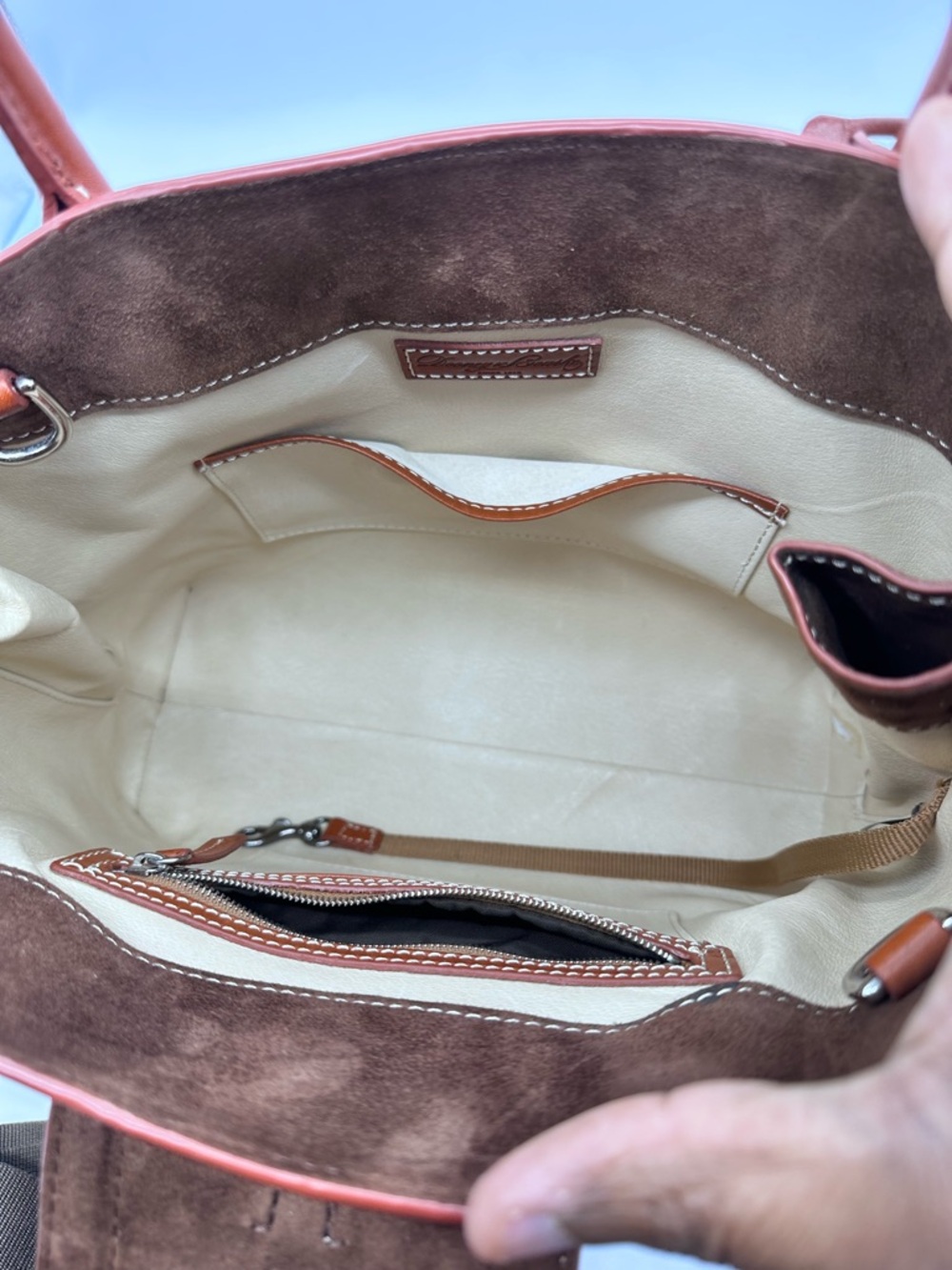ooney & Bourke Florentine Toscana Side Zip Satchel - Caramel Leather - Picture 8 of 14